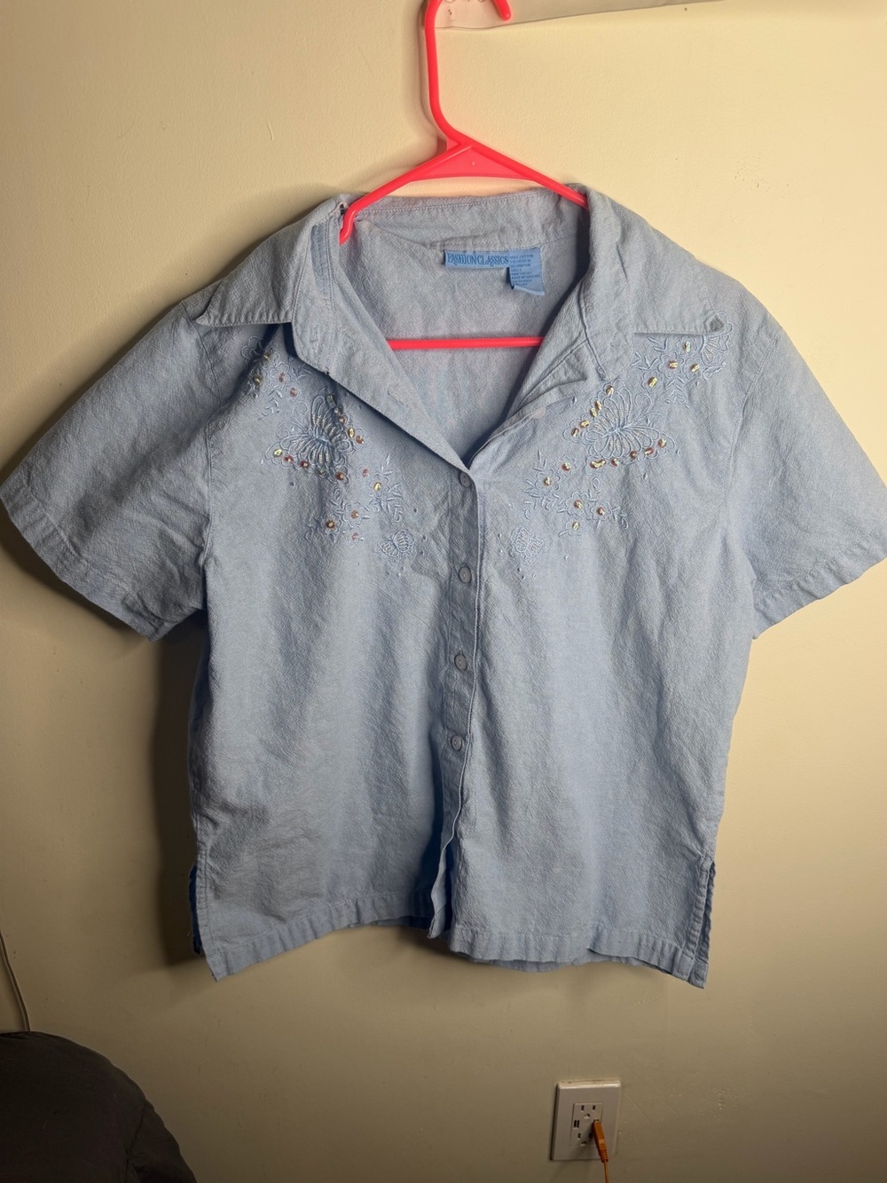 Light Blue Embroidered Button-Front Women's Top